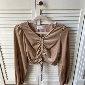 Elegant Beige Ruched Crop Top